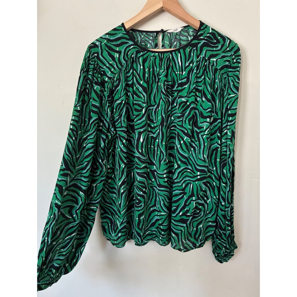 Hush Green Zebra Print Long Sleeve Blouse Viscose Size 18 Casual